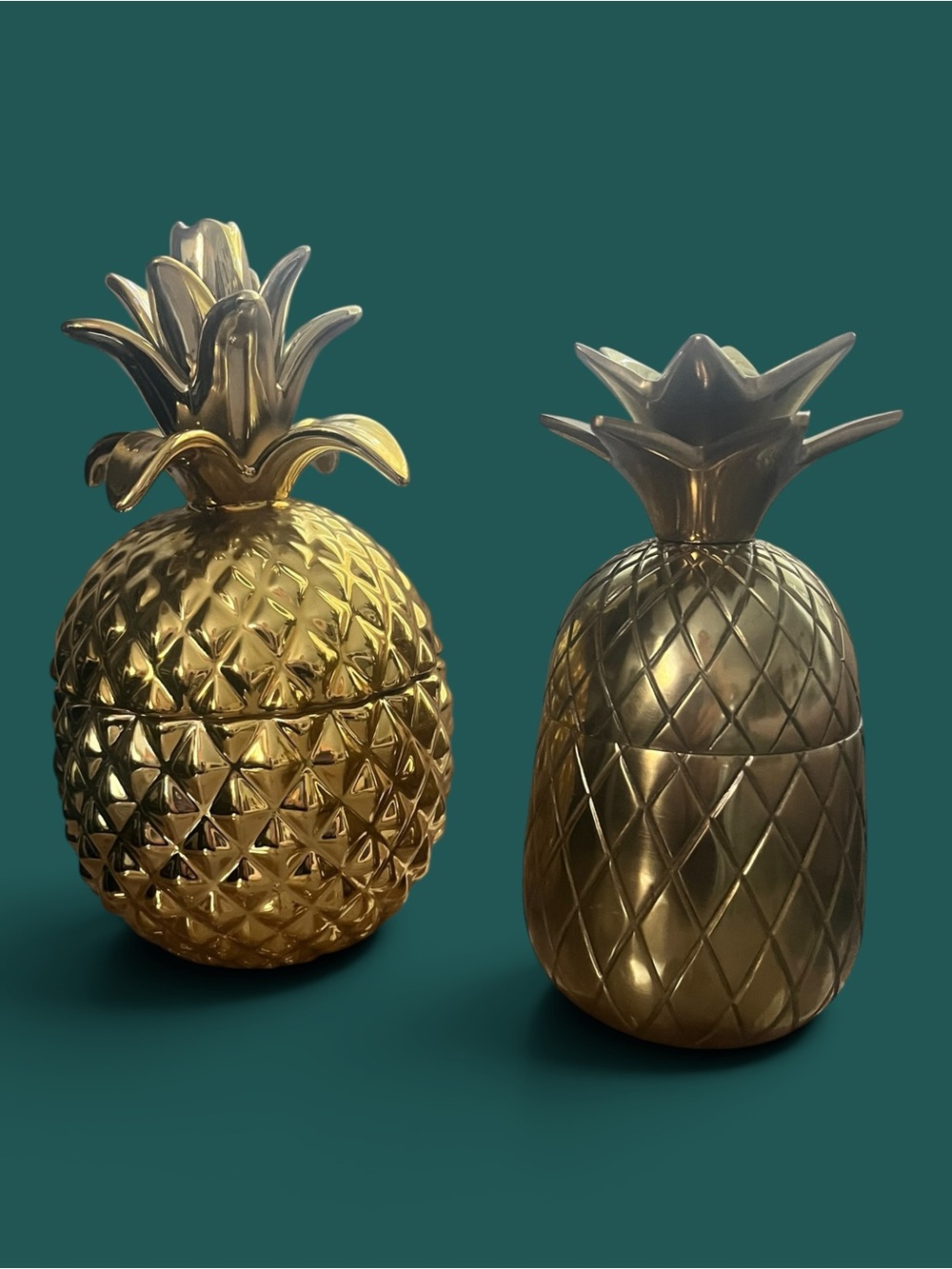 Pineapple Trinket/candy Boxes GOLD Set Of 2 Ceramic 9” ~ Metal 7” Timeless HOME